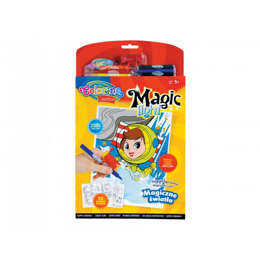 Coloring book Magic Light + UV flashlight + Colorino markers