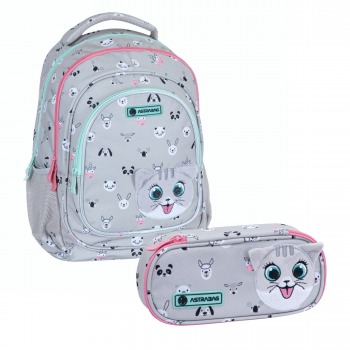Cute Cat Backpack Bag Set...