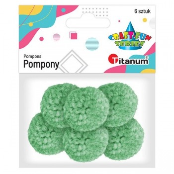 Pompons aus mintgrünem Garn...